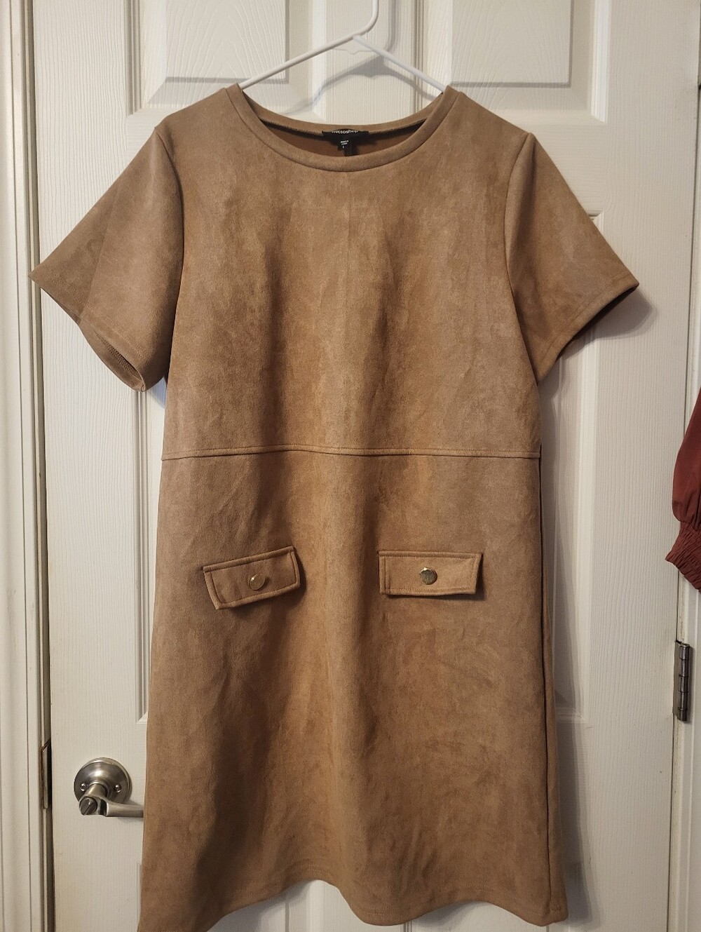 mittoshop Tan Faux Suede Pocket Shift Dress